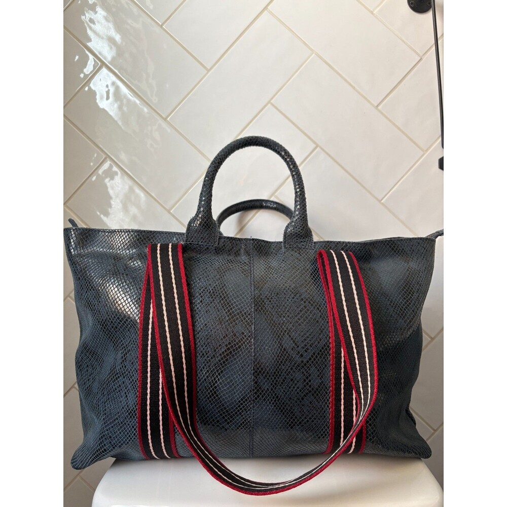 Anthropologie leather Snakeskin luxury tote Y2K weekender  Boho EUC workbag